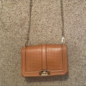 Rebecca Minkoff Love Perforated Crossbody Brown Leather Gold Hardware